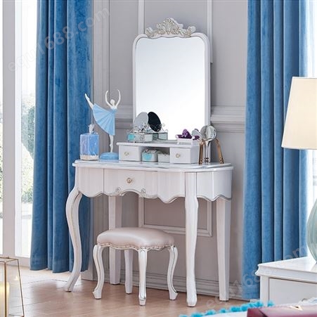 天一美家欧式风格梳妆台别墅家具卧室实木白色简约时尚化妆桌
